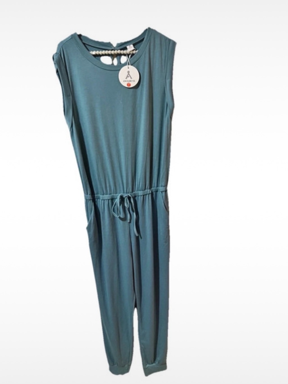 Teal Sleeveless Drawstring Jumpsuit